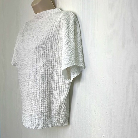 Zara - Gauze White Mock Neck Flowy Lightweight Short Sleeve Top Size Small - Picture 4 of 10
